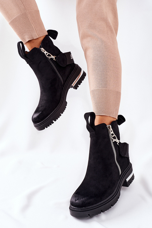 Чоботи утеплені на блискавці Чорні кортони