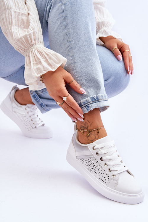 Класичне спортивне взуття з ажурним візерунком біло-сріблястий Happier