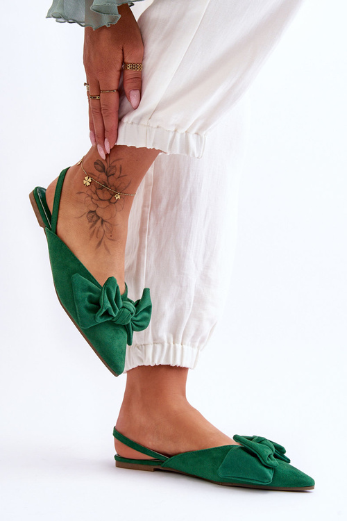 Жіночі балетки без шнурівки з зеленим бантом Nadine