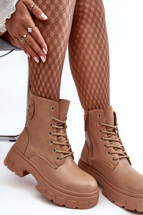 Жіночі броги на шнурівці на плоскій підошві бежеві Brenhile