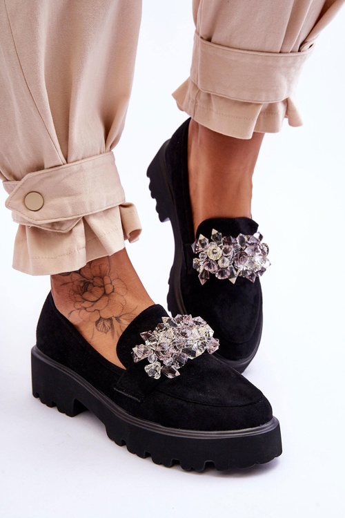 Жіночі лофери на платформі з прикрасами, чорні Brenda