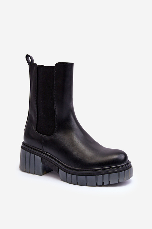 Шкіряні ботильйони на товстій підошві Чорні Apetrius