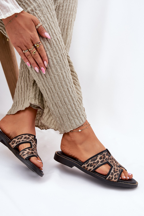 Шкіряні Плоскі Сандалі З Леопардовим Малюнком Zazoo 40383 Чорні