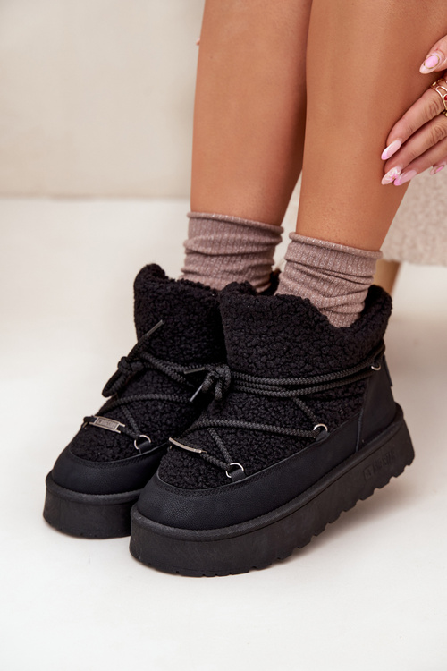 Жіночі Снігоступи На Платформі З Пухнастим Вовняним Покриттям Big Star SS274109 Чорні