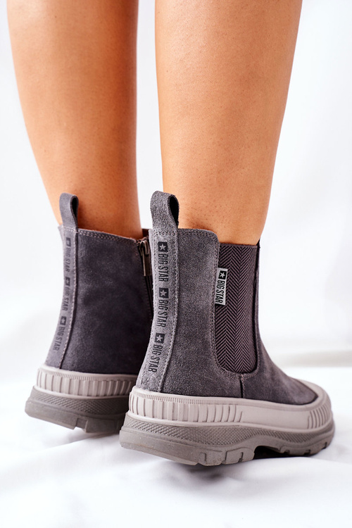 Жіночі високі черевики челсі замшеві велика зірка II274353 сірі