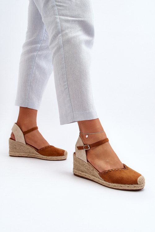 Замшеві босоніжки еспадрільї на танкетці та плетінці Camel Raylin