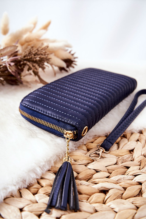 Великий стьобаний гаманець з темно-синім ремінцем