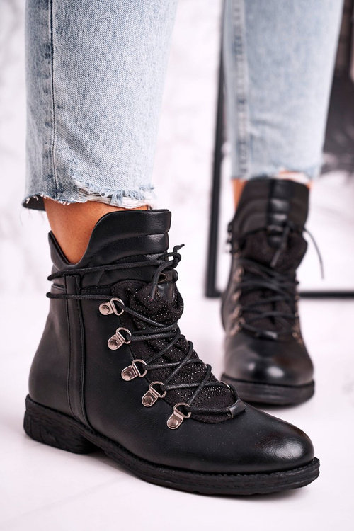 Жіночі теплі черевики з фіанітами чорного кольору Gisele