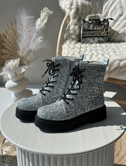 Ботильйони утеплені робочі жіночі прикрашені блискітками сріблястого ліатеїну