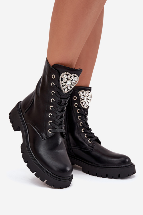 Жіночі робочі ботинки з кришталиками на язичку світло бежеві Rosira