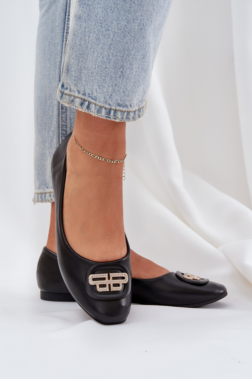 Балетки На Плоскій Підошві З Декором Чорні Ainoria