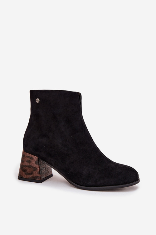 Шкіряні замшеві жіночі черевики на підборах Maciejka K7202-01 Чорний