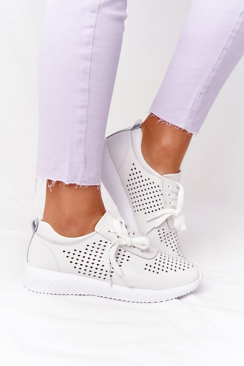 Ажурне шкіряне спортивне взуття S.Barski білі