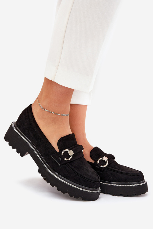 Жіночі мокасини, оздоблені цирконіями чорні Patina