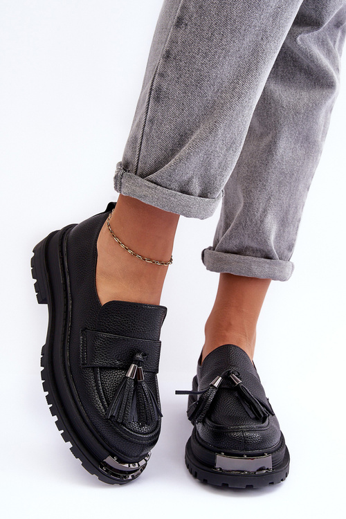 Шкіряні мокасини на платформі та плоскому каблуці Чорні Jorne