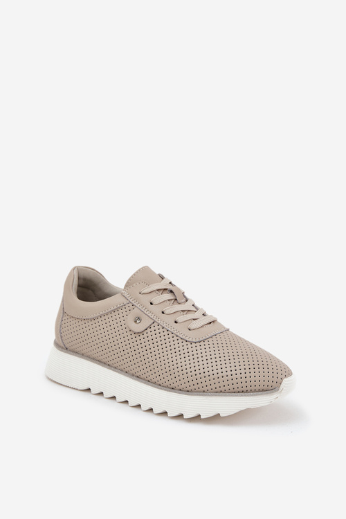 Шкіряне Спортивне Взуття На Платформі З Блиском D&A LR51-629 Бежеві