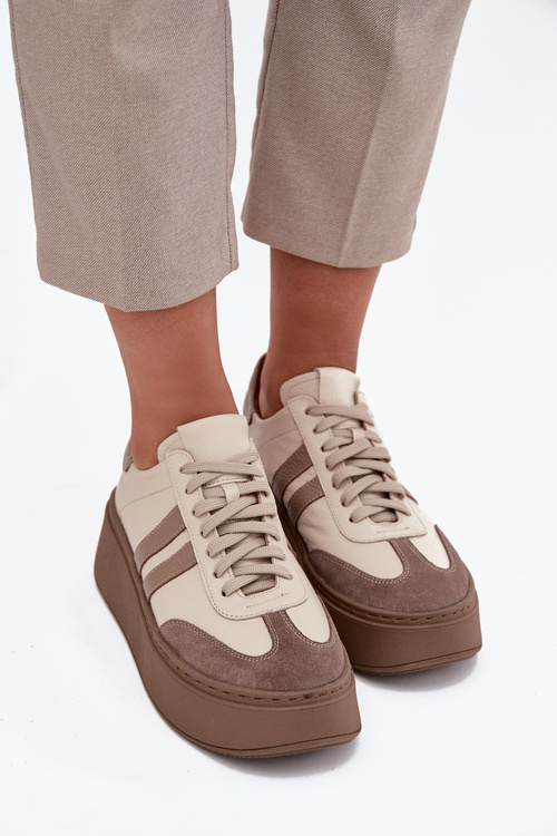 Шкіряні жіночі кросівки на платформі Zazoo 3775 Бежеві