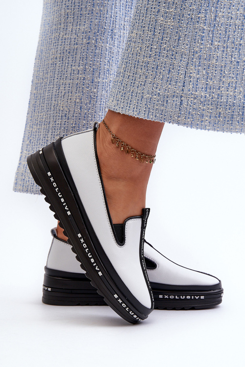 Жіночі шкіряні лофери на платформі S.Barski LR260 Білі