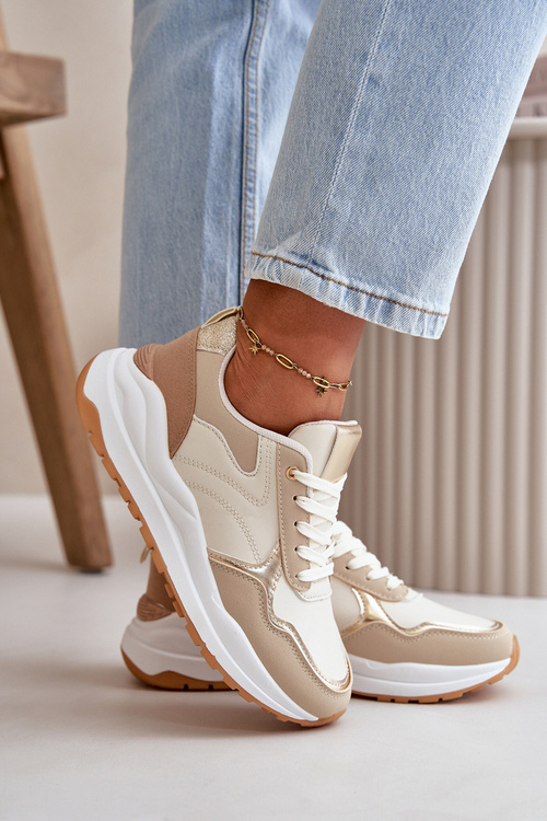 Жіночі кросівки на платформі з еко шкіри бежевого кольору