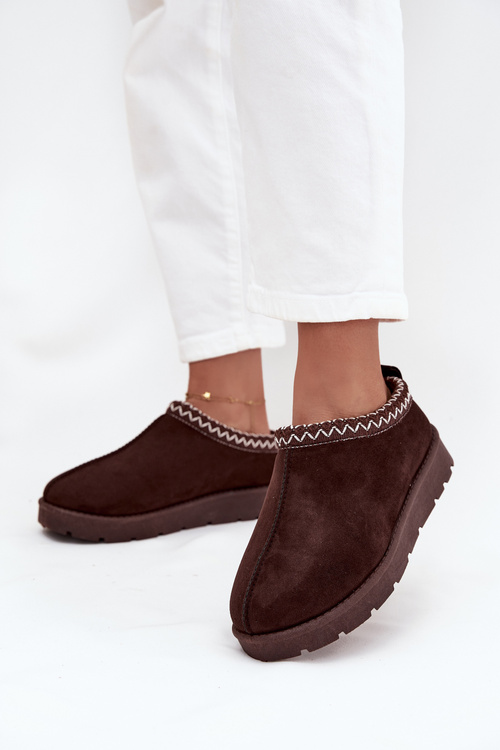 Низькі жіночі зимові черевики з вишивкою шоколад Juvielle