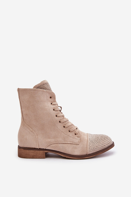 Декоровані чоботи на плоскій підошві Екозамшеві утеплені світло-бежеві Ellieo