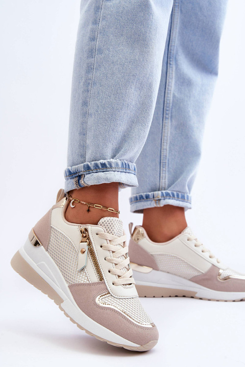 Жіночі кросівки на платформі сиван бежево-білі