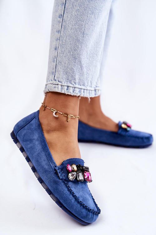 Жіночі замшеві лофери з декором синього кольору Janetta