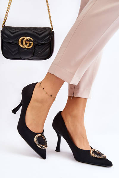 Елегантні високі підбори з модним декором чорного дорогоцінного кольору