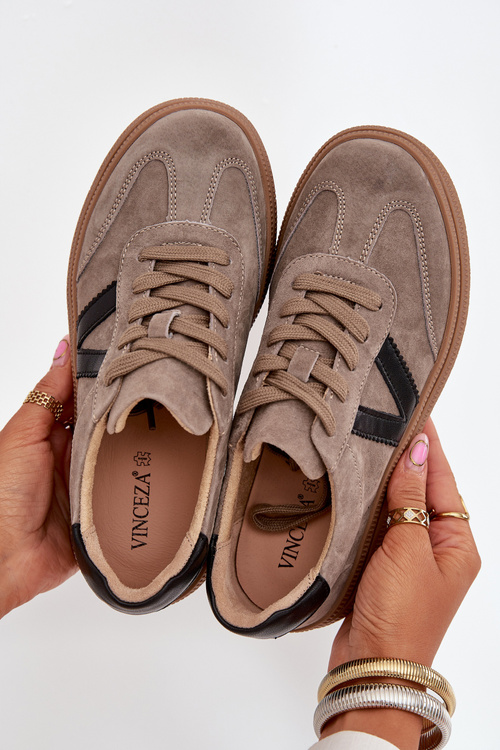 Замшеві Жіночі Кросівки На Платформі Vinceza 79562 Темно-бежеві