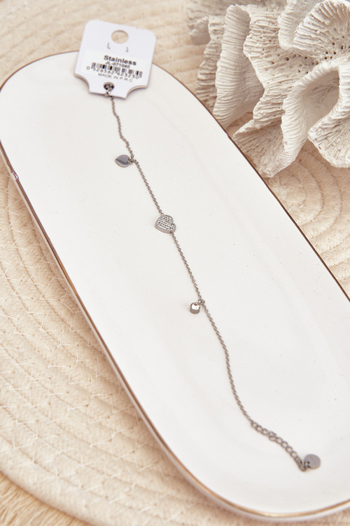 Браслет на щиколотку зі срібними сердечками