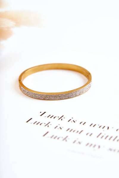 Жіночий сталевий браслет з декоративним золотим цирконієм