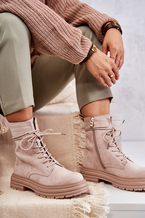 Жіночі замшеві чоботи на зав'язках бежеві афра