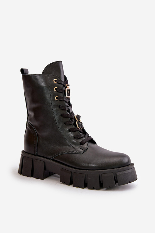 Жіночі шкіряні ботильйони робочі на шпильках чорні CheBello 4247