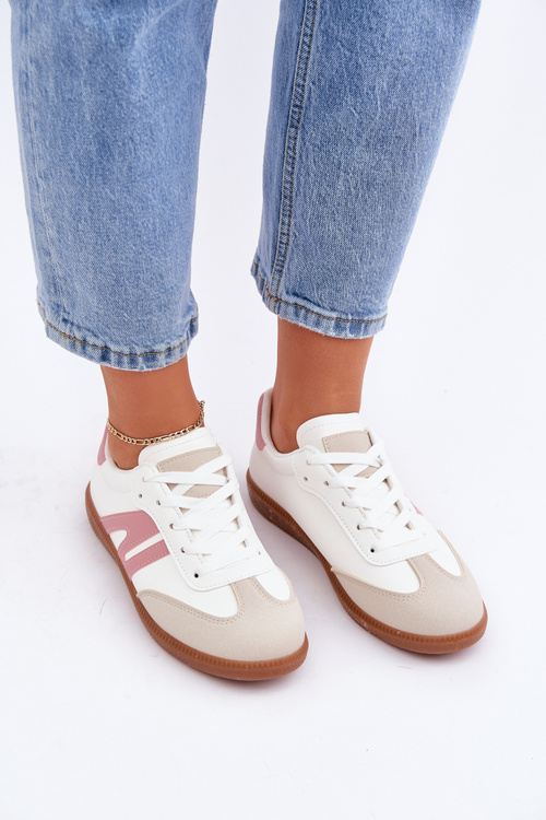 Низькі жіночі кросівки з еко-шкіри біло-рожеві Navidemi