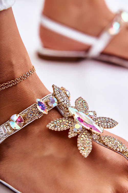 Жіночі босоніжки-шльопанці з кубічним цирконієм, срібло Fiorene