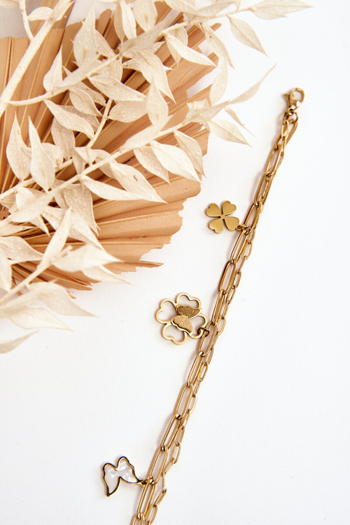 Подвійний браслет з конюшиною і метеликами золото