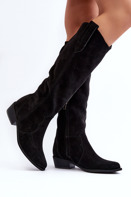 Чорні жіночі замшеві ковбойські чоботи Zazoo 3427