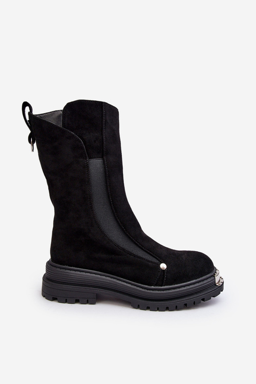 Замшеві чоботи на підборах чорні Palimra