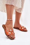 Жіночі Плоскі Сандалі З Золотими Прикрашеннями Помаранчеві Nalothiel