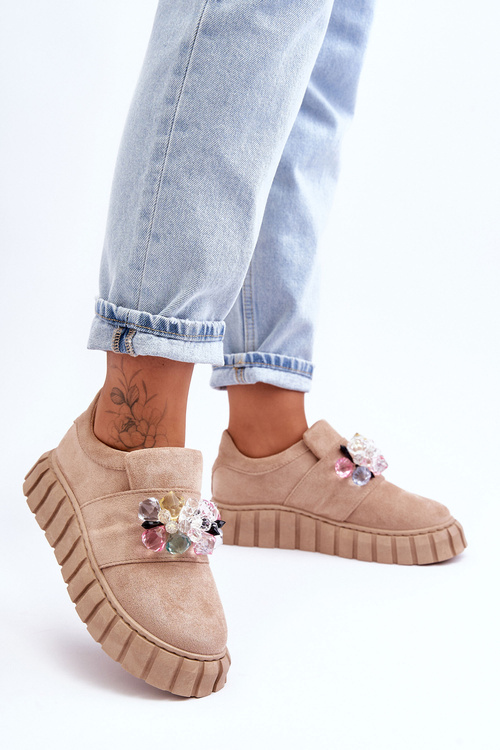 Стильні слипони. Напівчоботи з декором темно-бежевого кольору Desire