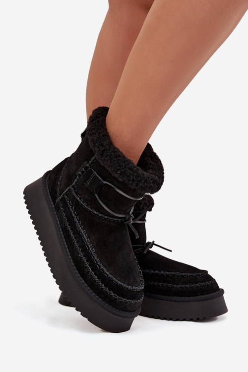Замшеві зимові черевики для жінок з оздоблювальними швами Big Star SS274372 Чорні