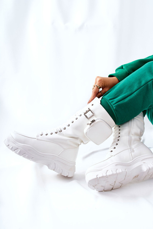 Чоботи на платформі з сумкою Білі Issanti