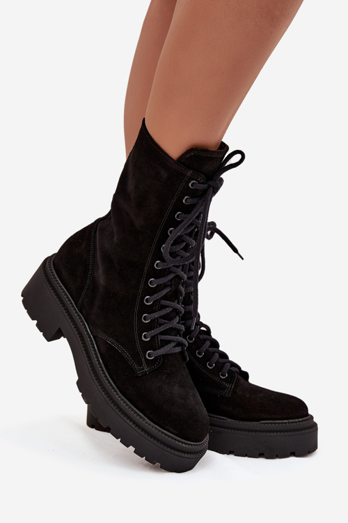 Жіночі робочі чоботи з натуральної замші з підкладкою Zazoo 4213 Чорні