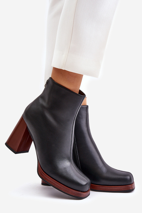 Шкіряні жіночі ботильйони на підборах утеплені D&A JC42-37 чорні