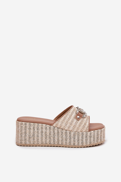 Жіночі Сандалі На Танкетці З Плетінням І Декорацією Бежеві Isolene