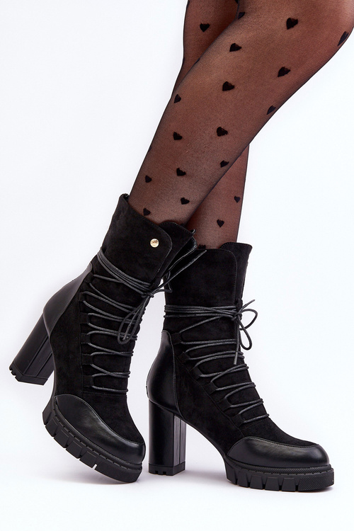 Жіночі чоботи на підборах зі шнурівкою Black Artie