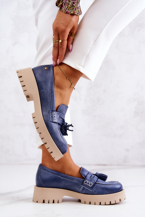 Жіноче шкіряне взуття Бахрома Maciejka 05497-17 Синій