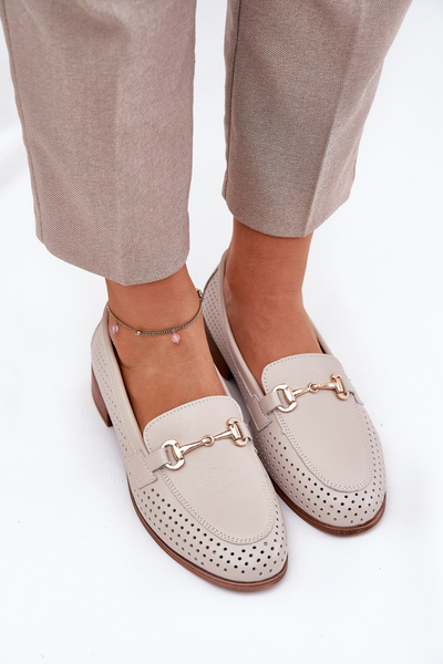 Шкіряні Жіночі Мокасини З Декором На Плоскому Каблуці Бежеві S.Barski LR51-588