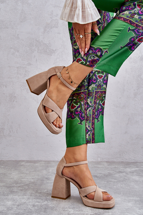 Жіночі замшеві босоніжки на високих підборах Leski Shoes 3221 Beige