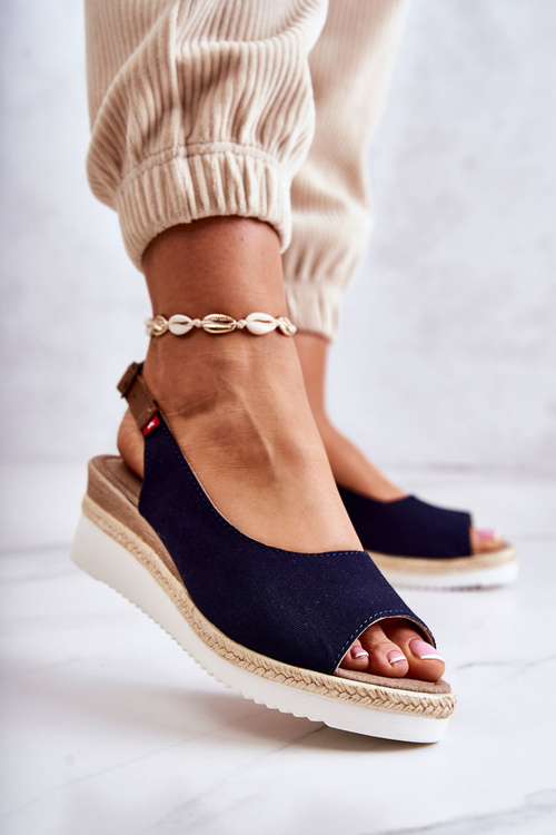 Жіночі босоніжки на танкетці Big Star JJ276046 Темно-сині